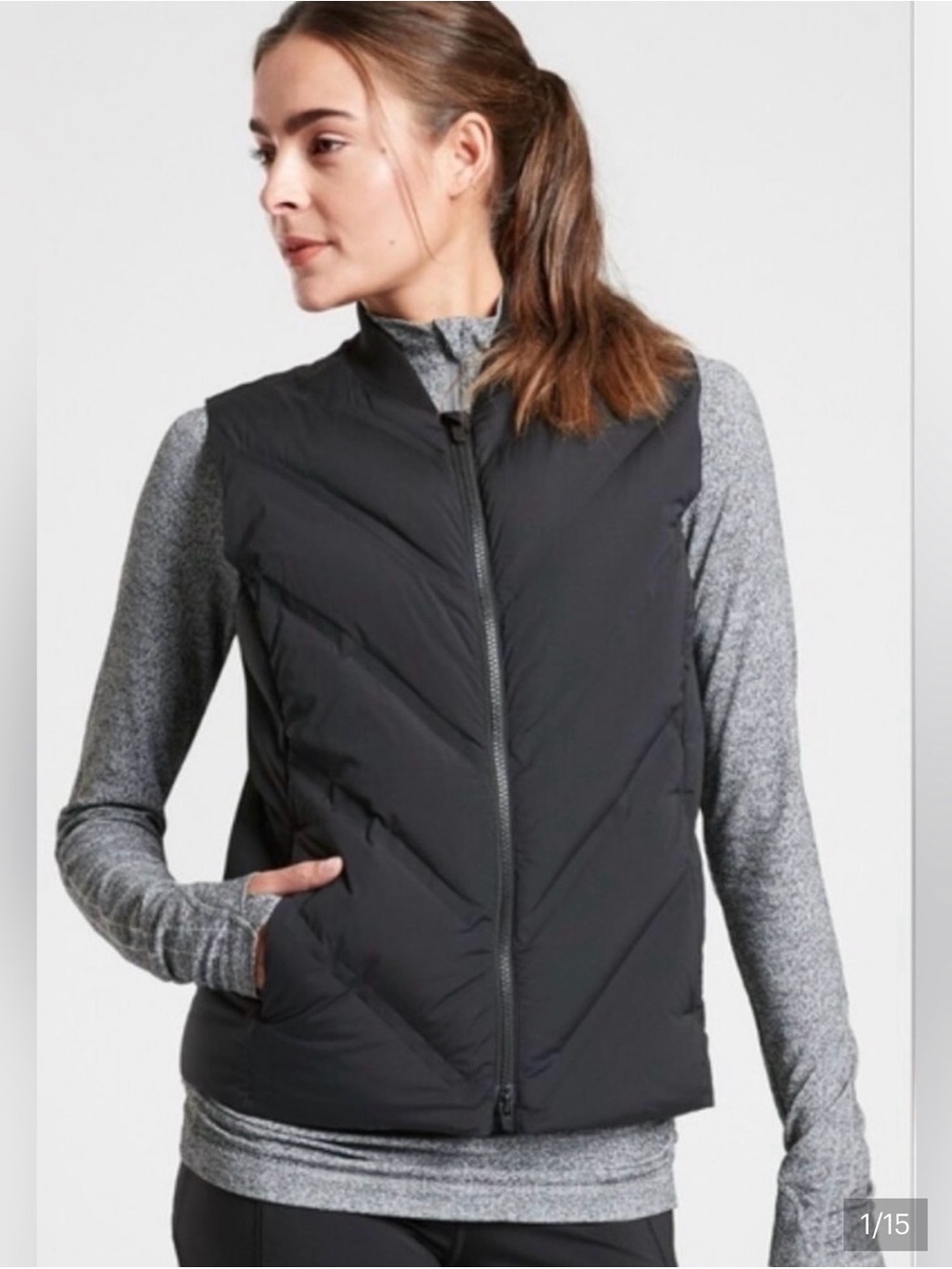 Women's ATHLETA Black Inlet Goose Down Puffer Vest Jacket Size Medium M